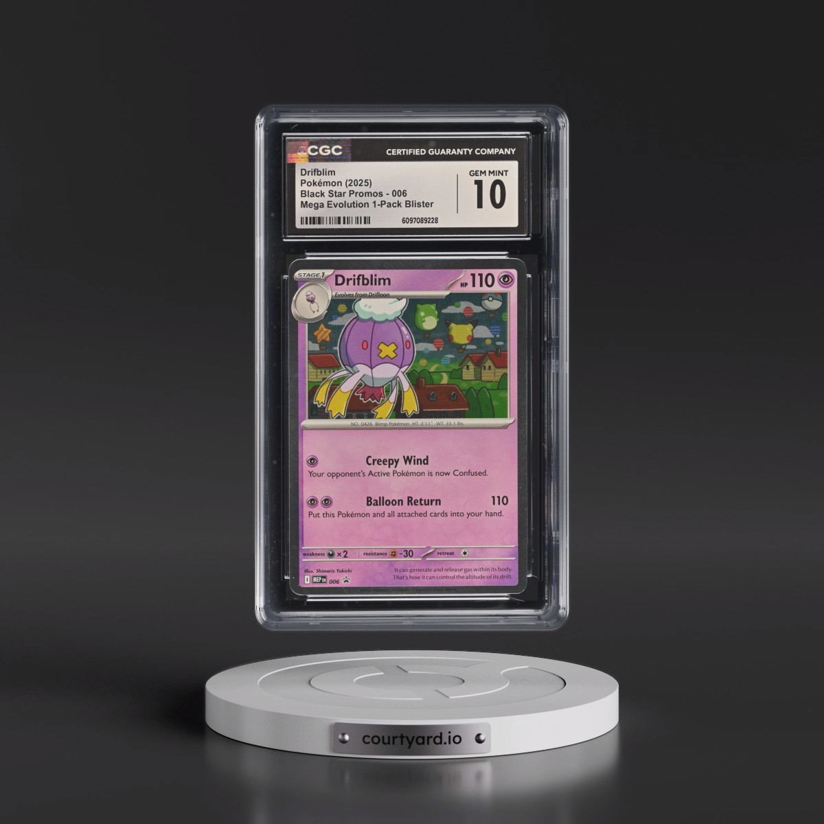 2025 Black Star Promos - Mega Evolution MEP EN #006 Drifblim - Mega Evolution 1-Pack Blister (Cosmos Holo) (CGC 10 GEM MINT)
