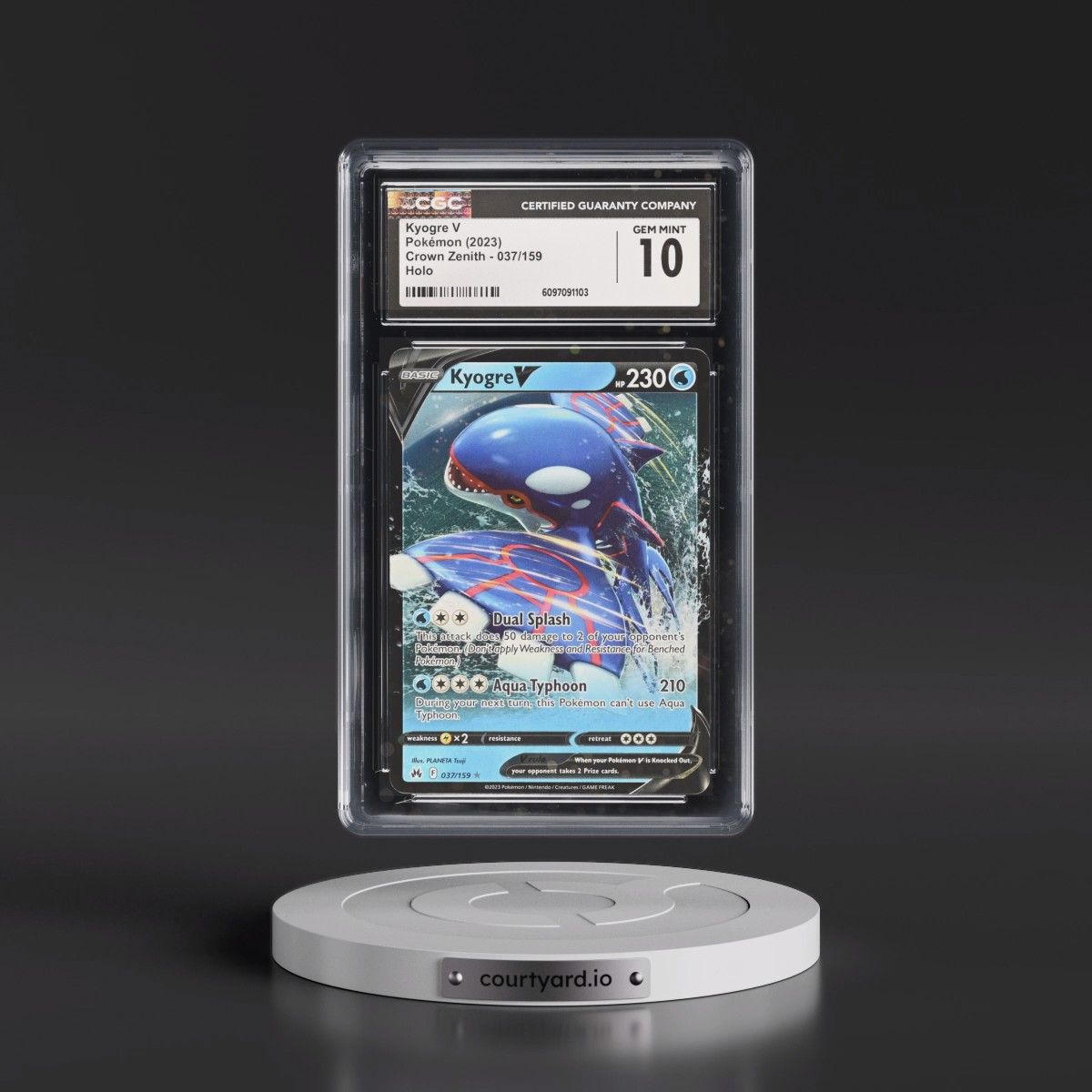 2023 Crown Zenith #037/159 Kyogre V - Holo (CGC 10 GEM MINT)