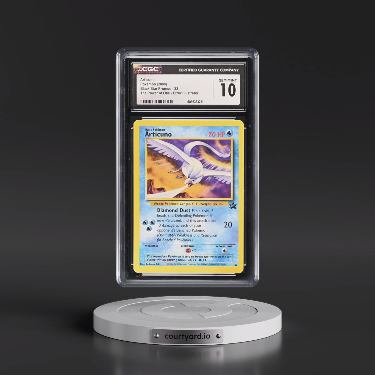 1999 Black Star Promos #22 Articuno - The Power of One Error Illustrator - Aoki (CGC 10 GEM MINT)