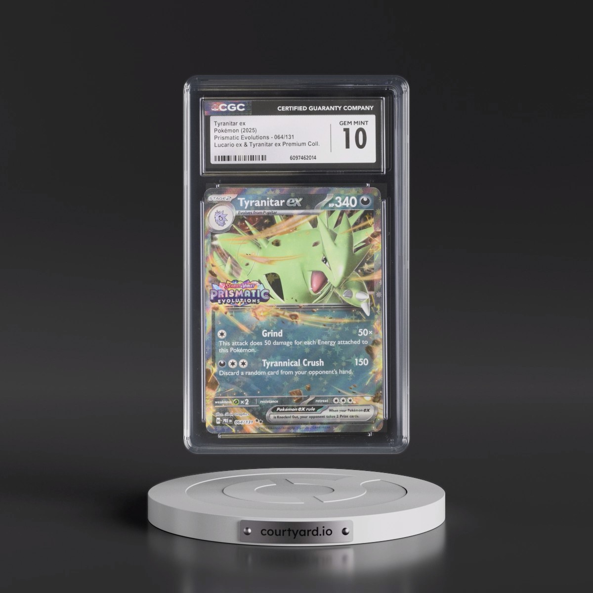 2024 Prismatic Evolutions - PRE EN #064/131 Tyranitar ex - (Prismatic Evolutions Stamp) Lucario ex & Tyranitar ex Premi (Holo) (CGC 10 GEM MINT)