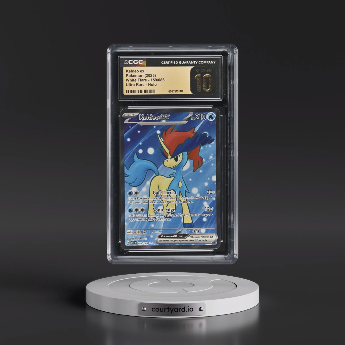 2025 White Flare - WHT EN #159/086 Keldeo ex - Ultra Rare Holo (CGC 10 PRISTINE)