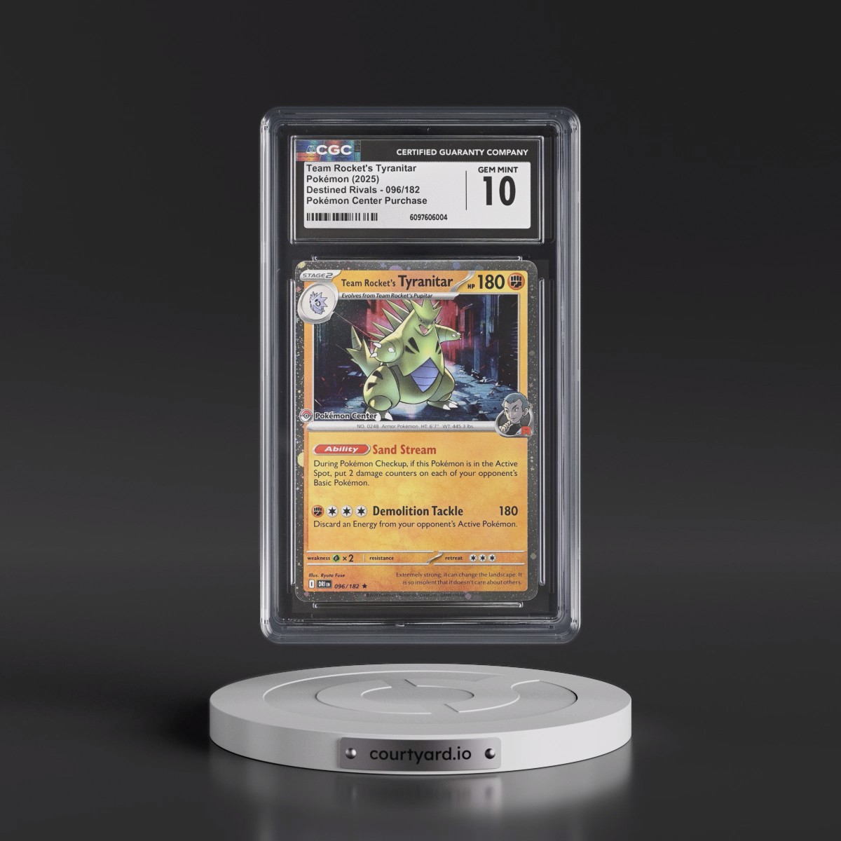 2025 Destined Rivals - DRI EN #096/182 Team Rocket's Tyranitar - Pokémon Center Purchase (Cosmos Holo) (CGC 10 GEM MINT)