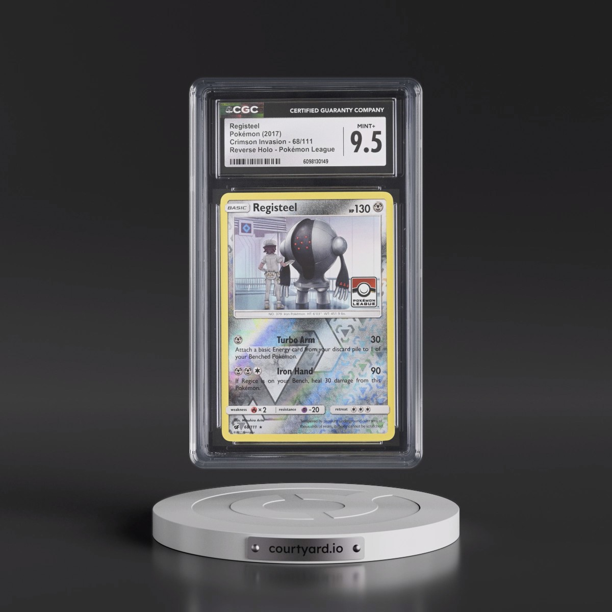 2017 Crimson Invasion #68/111 Registeel - Reverse Holo Pokémon League (CGC 9.5 MINT+)