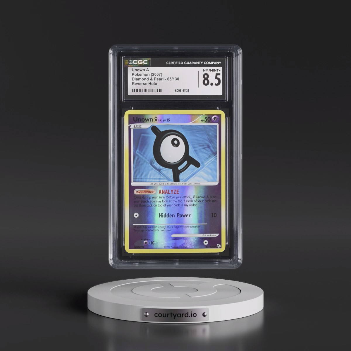 2007 Diamond & Pearl #65/130 Unown A - Reverse Holo (CGC 8.5 NM-MT+)