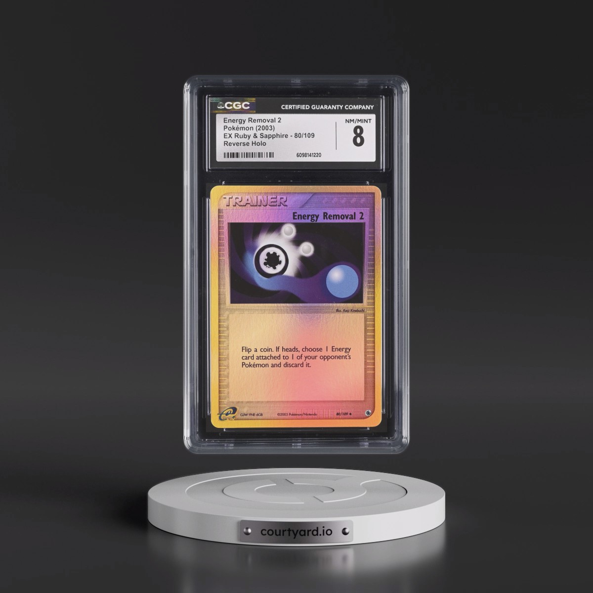 2003 EX Ruby & Sapphire (2003 Copyright, w/ "e" Symbol) #80/109 Energy Removal 2 - Reverse Holo (CGC 8 NM-MT)