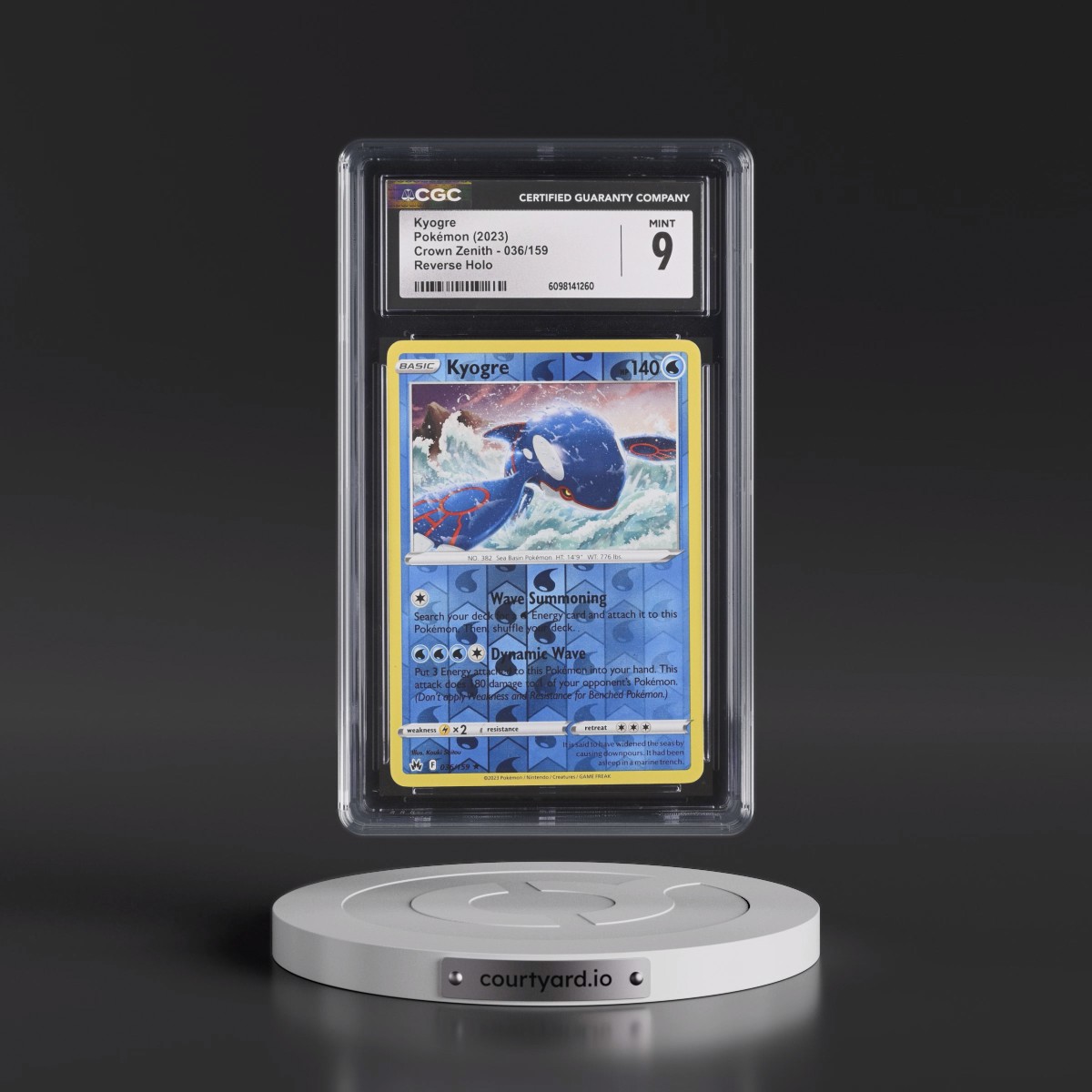 2023 Crown Zenith #036/159 Kyogre - Reverse Holo (CGC 9 MINT)