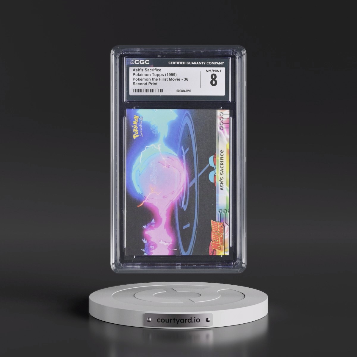 1999 Pokémon the First Movie #36 Ash's Sacrifice - Second Print (Black Topps Logo) (CGC 8 NM-MT)