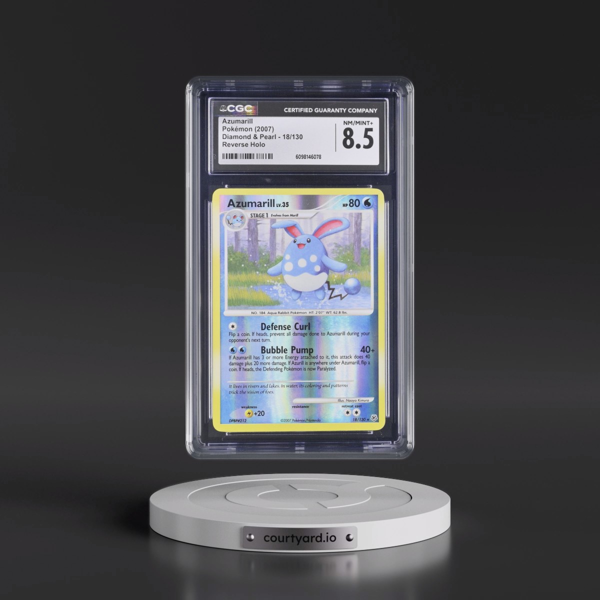 2007 Diamond & Pearl #18/130 Azumarill - Reverse Holo (CGC 8.5 NM-MT+)