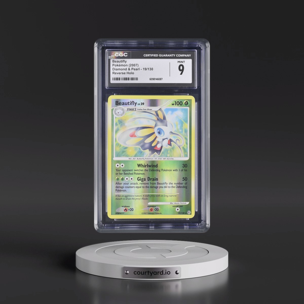 2007 Diamond & Pearl #19/130 Beautifly - Reverse Holo (CGC 9 MINT)