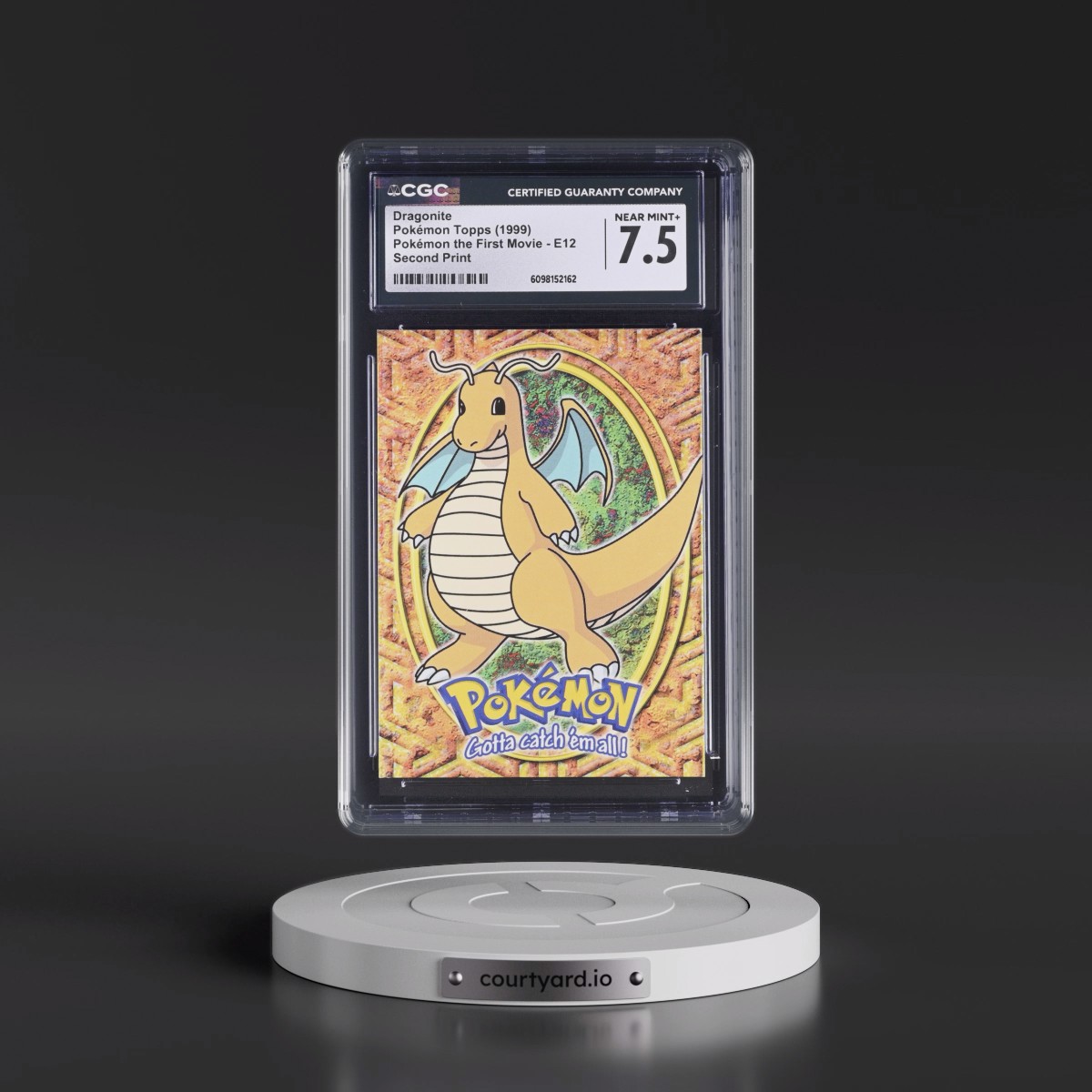 1999 Pokémon the First Movie #E12 No.149 Dragonite - Second Print (Black Topps Logo) (CGC 7.5 NM+)
