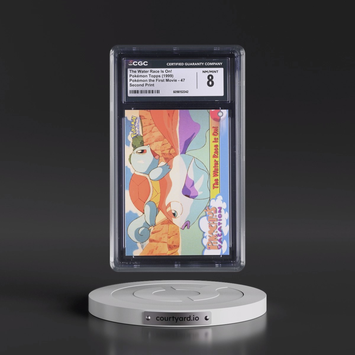 1999 Pokémon the First Movie #47 The Water Race Is On! - Second Print (Black Topps Logo) (CGC 8 NM-MT)