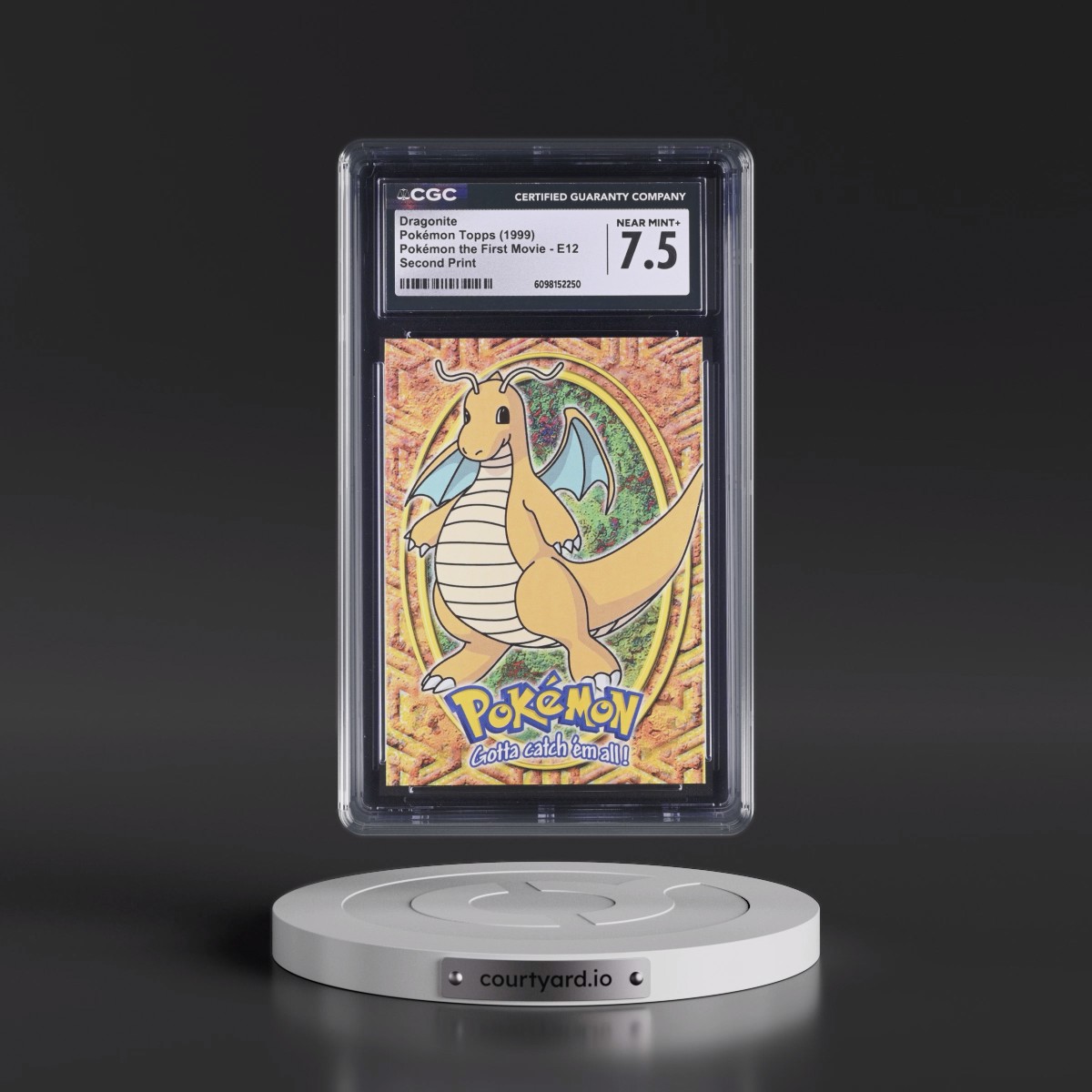 1999 Pokémon the First Movie #E12 No.149 Dragonite - Second Print (Black Topps Logo) (CGC 7.5 NM+)