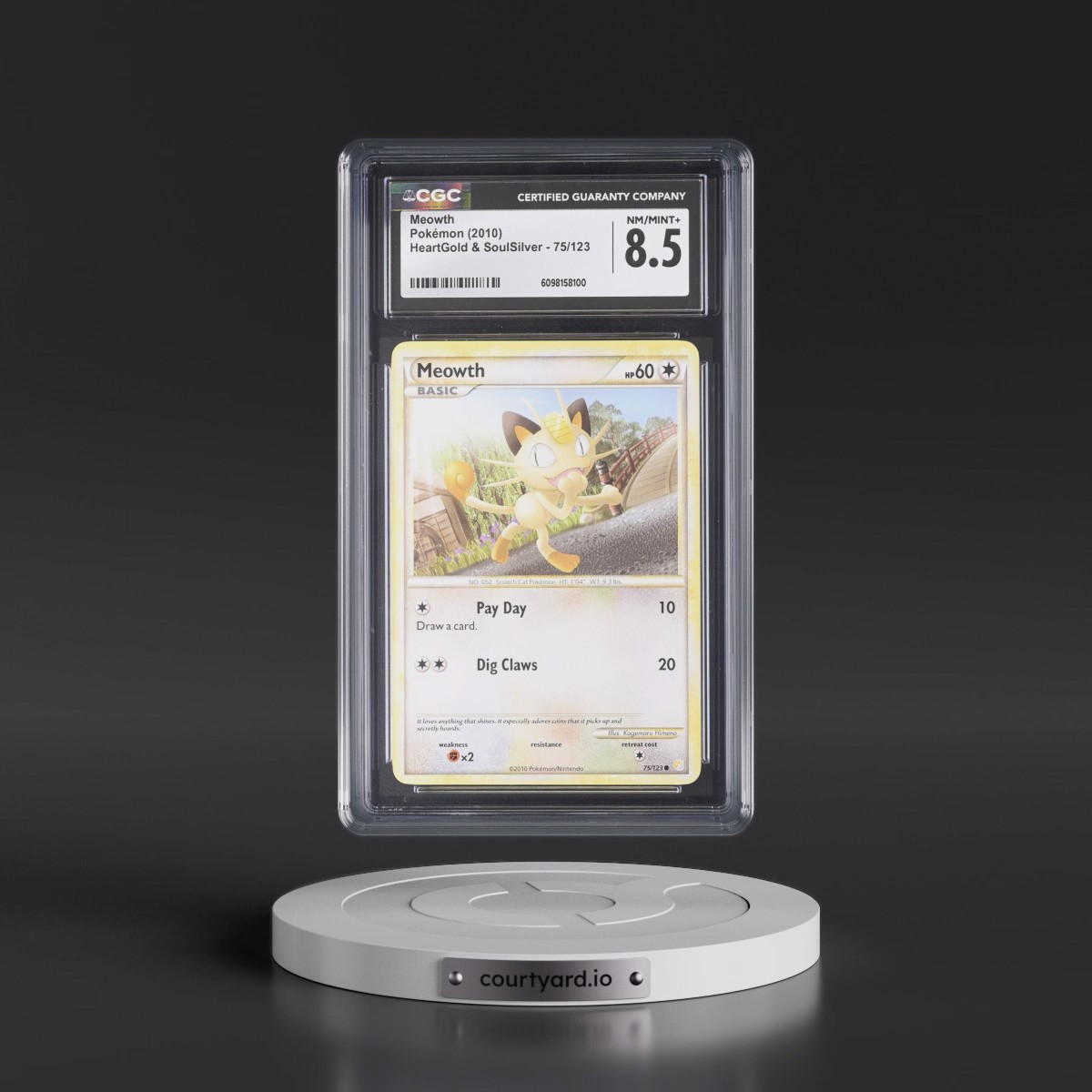 2010 HeartGold & SoulSilver #75/123 Meowth (CGC 8.5 NM-MT+)