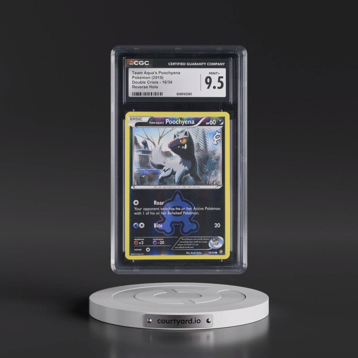 2015 Double Crisis #16/34 Team Aqua's Poochyena - Reverse Holo (CGC 9.5 MINT+)