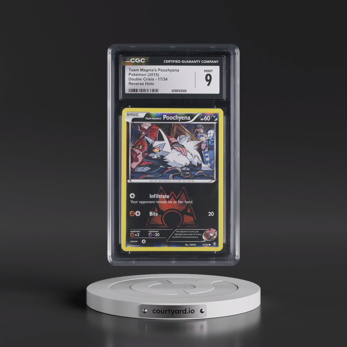 2015 Double Crisis #17/34 Team Magma's Poochyena - Reverse Holo (CGC 9 MINT)