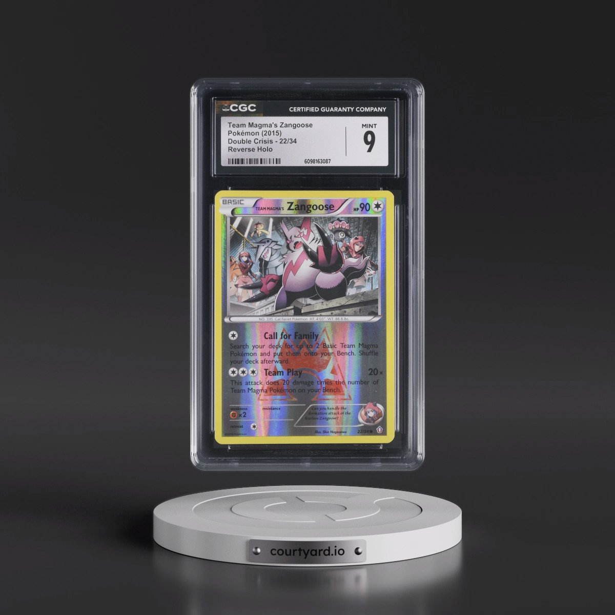 2015 Double Crisis #22/34 Team Magma's Zangoose - Reverse Holo (CGC 9 MINT)