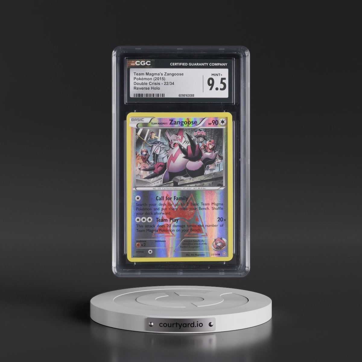 2015 Double Crisis #22/34 Team Magma's Zangoose - Reverse Holo (CGC 9.5 MINT+)