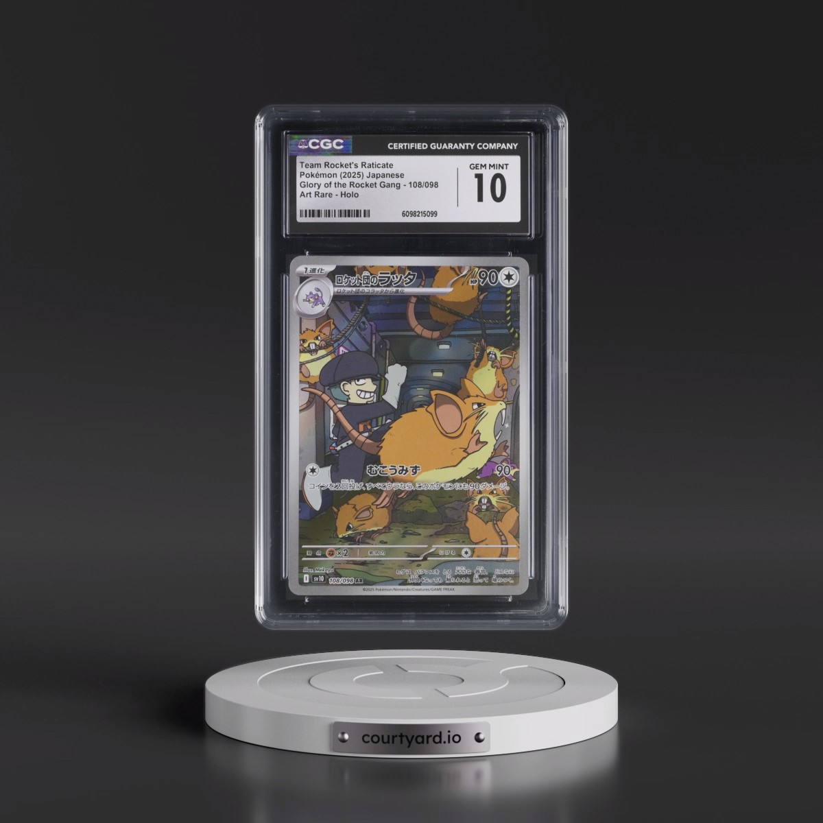 2025 Glory of the Rocket Gang - sv10 Team Rocket's Raticate - Art Rare Holo #108/098 CGC 10