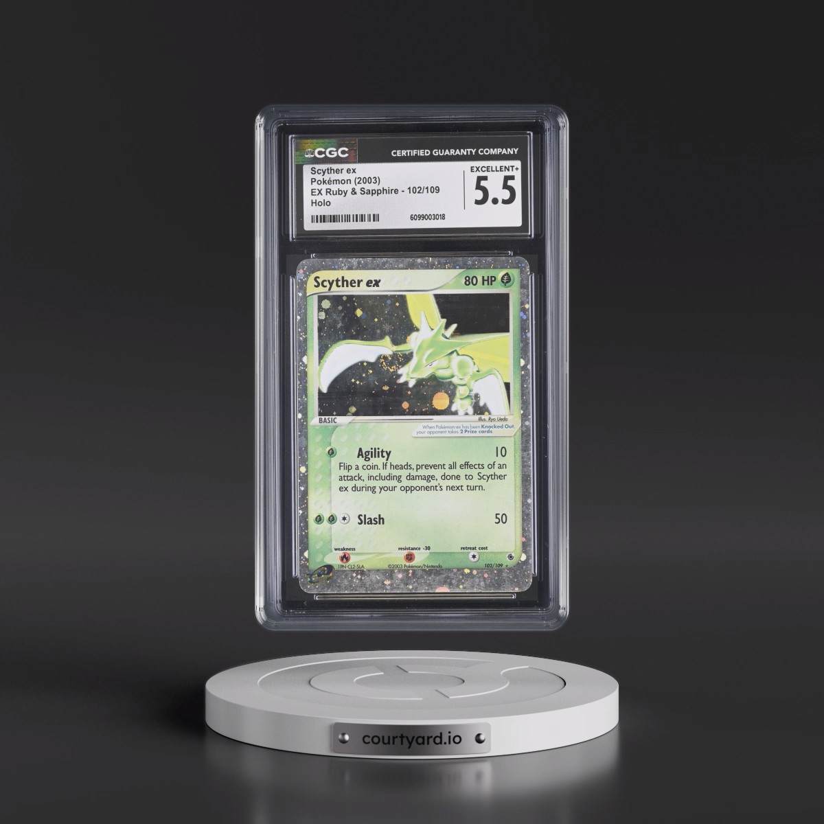 2003 EX Ruby & Sapphire (2003 Copyright, w/ "e" Symbol) #102/109 Scyther ex - Holo (CGC 5.5 EX+)