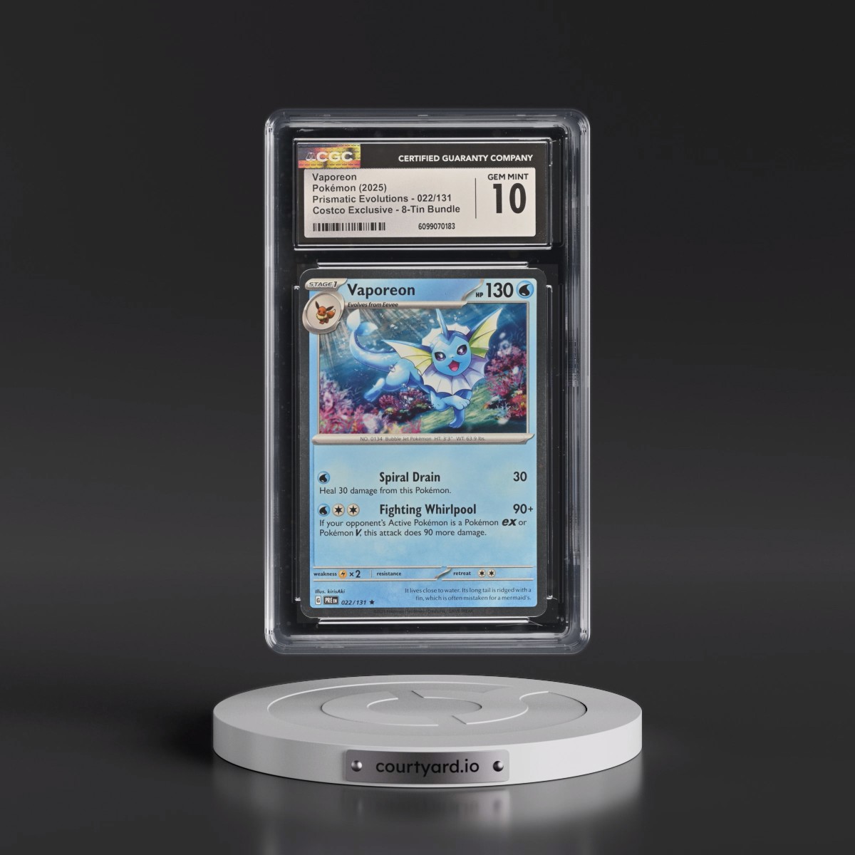 2024 Prismatic Evolutions - PRE EN #022/131 Vaporeon - (Cosmos Holo) Costco Exclusive 8-Tin Bundle (CGC 10 GEM MINT)