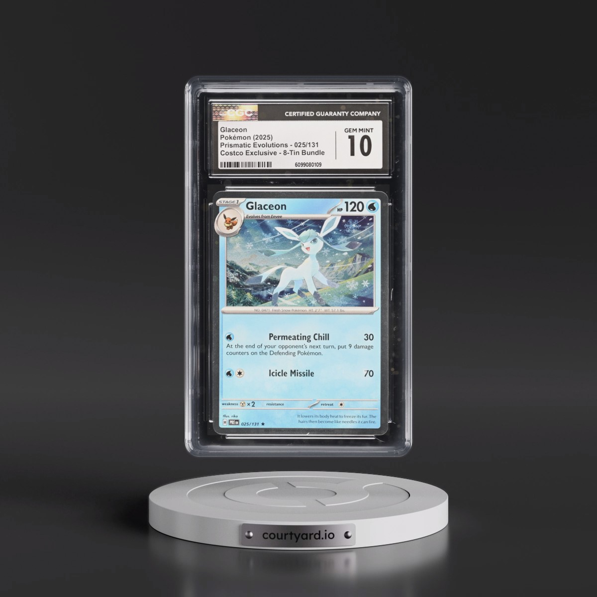 2024 Prismatic Evolutions - PRE EN #025/131 Glaceon - (Cosmos Holo) Costco Exclusive 8-Tin Bundle (CGC 10 GEM MINT)