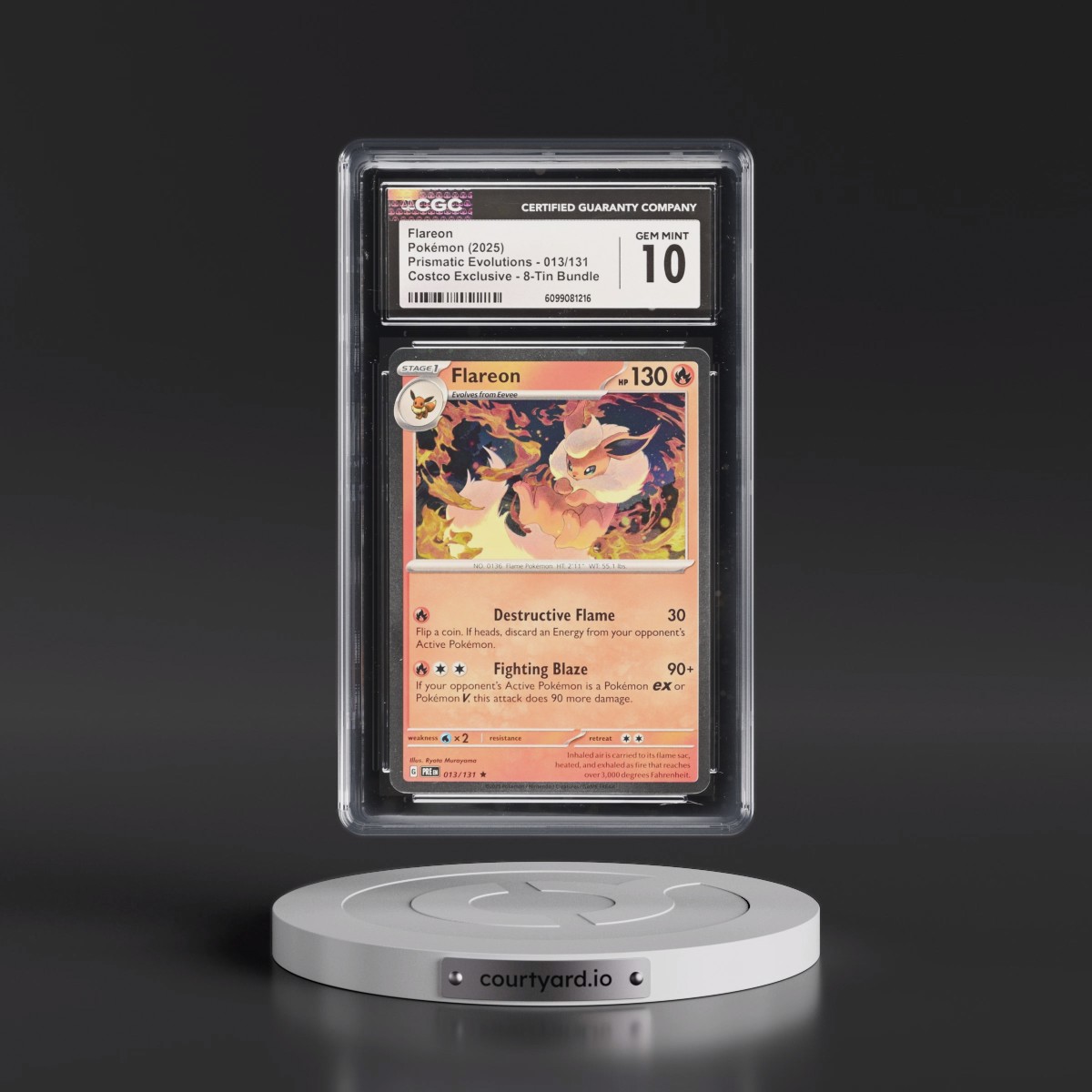 2024 Prismatic Evolutions - PRE EN #013/131 Flareon - (Cosmos Holo) Costco Exclusive 8-Tin Bundle (CGC 10 GEM MINT)