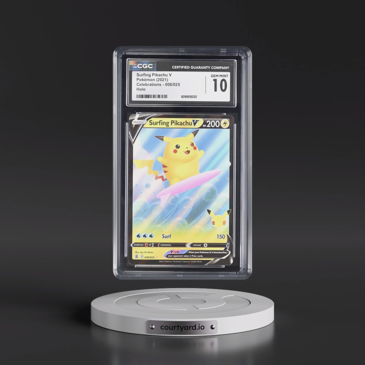2021 Celebrations #008/025 Surfing Pikachu V - Holo (CGC 10 GEM MINT)