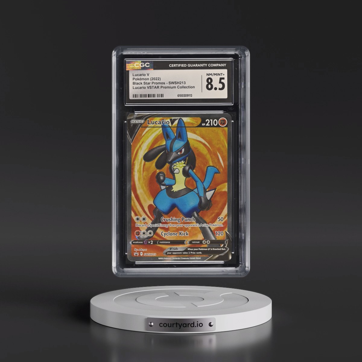 2022 Pokémon Swsh Black Star Promo #213 Lucario V - Holo Full Art Lucario Vstar Premium Collection (CGC 8.5 NM-MT+)