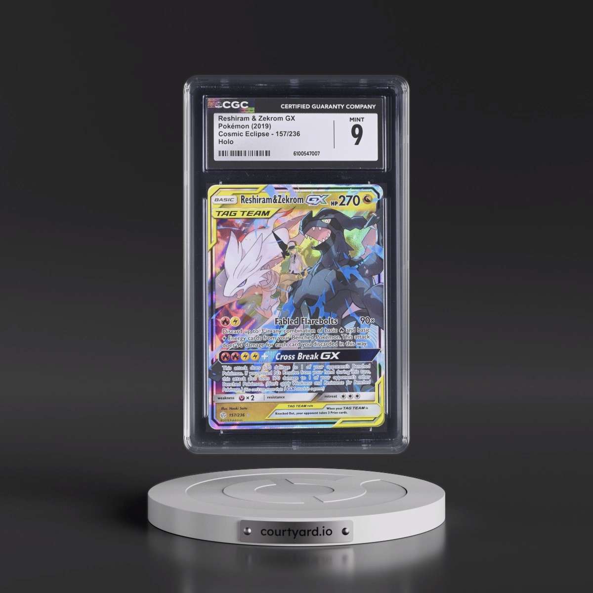 2019 Cosmic Eclipse #157/236 Reshiram &amp; Zekrom GX - Holo (CGC 9 MINT)