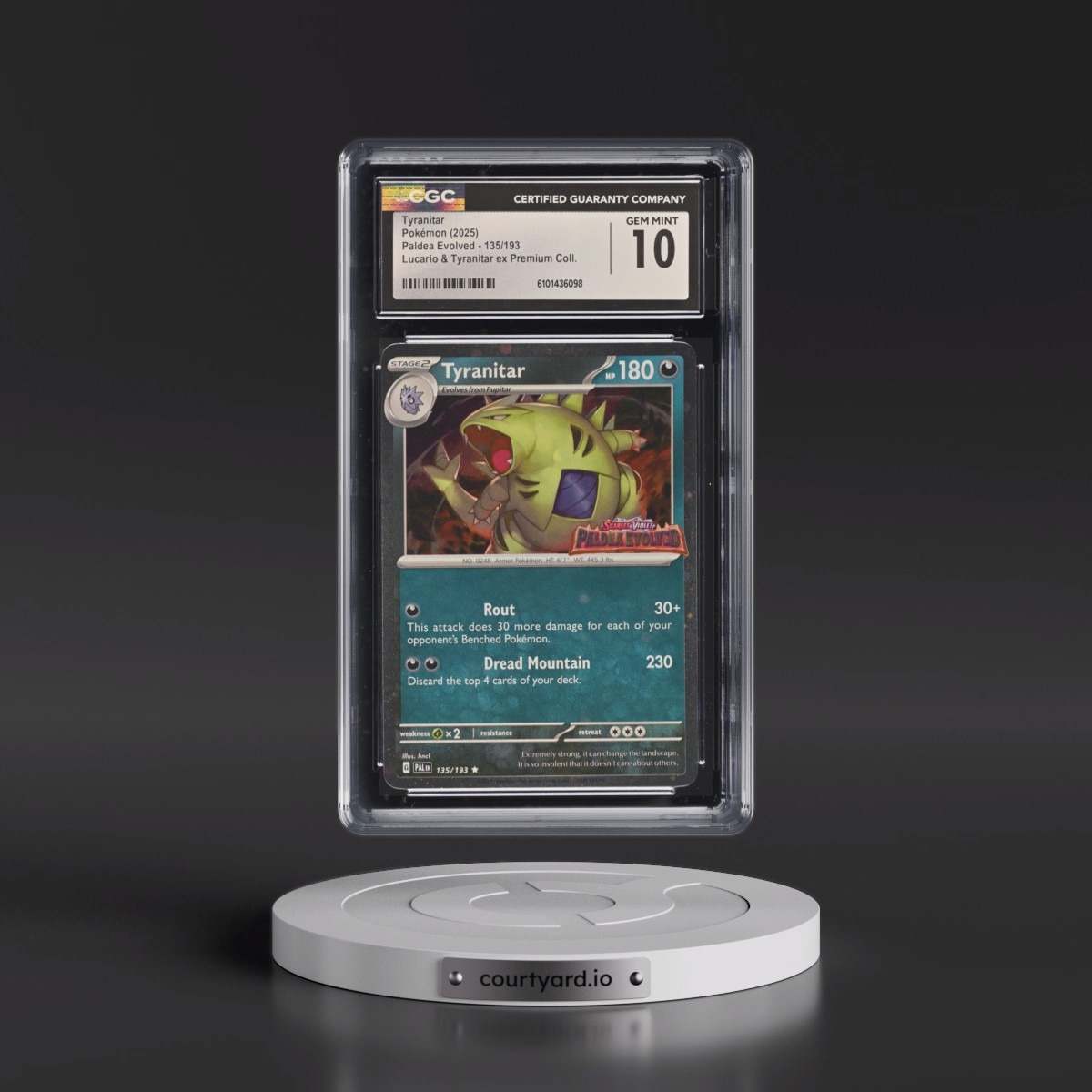 2023 Paldea Evolved - PAL EN #135/193 Tyranitar - Lucario & Tyranitar ex Premium Collection (Cosmos Holo) (CGC 10 GEM MINT)
