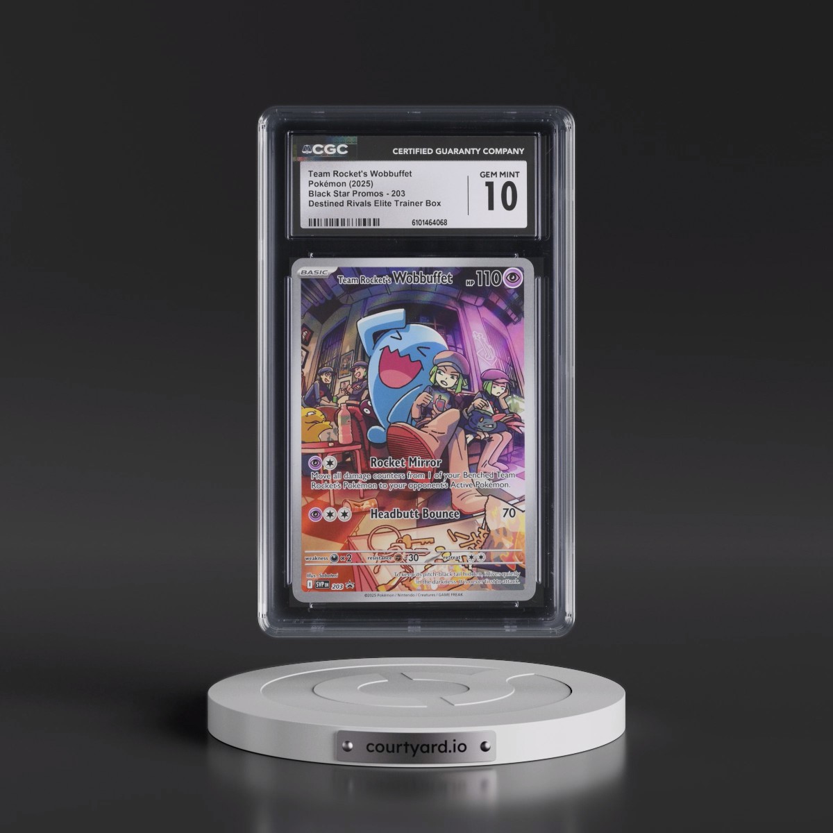 2023 Black Star Promos - Scarlet & Violet SVP EN #203 Team Rocket's Wobbuffet - Destined Rivals Elite Trainer Box (Holo) (CGC 10 GEM MINT)
