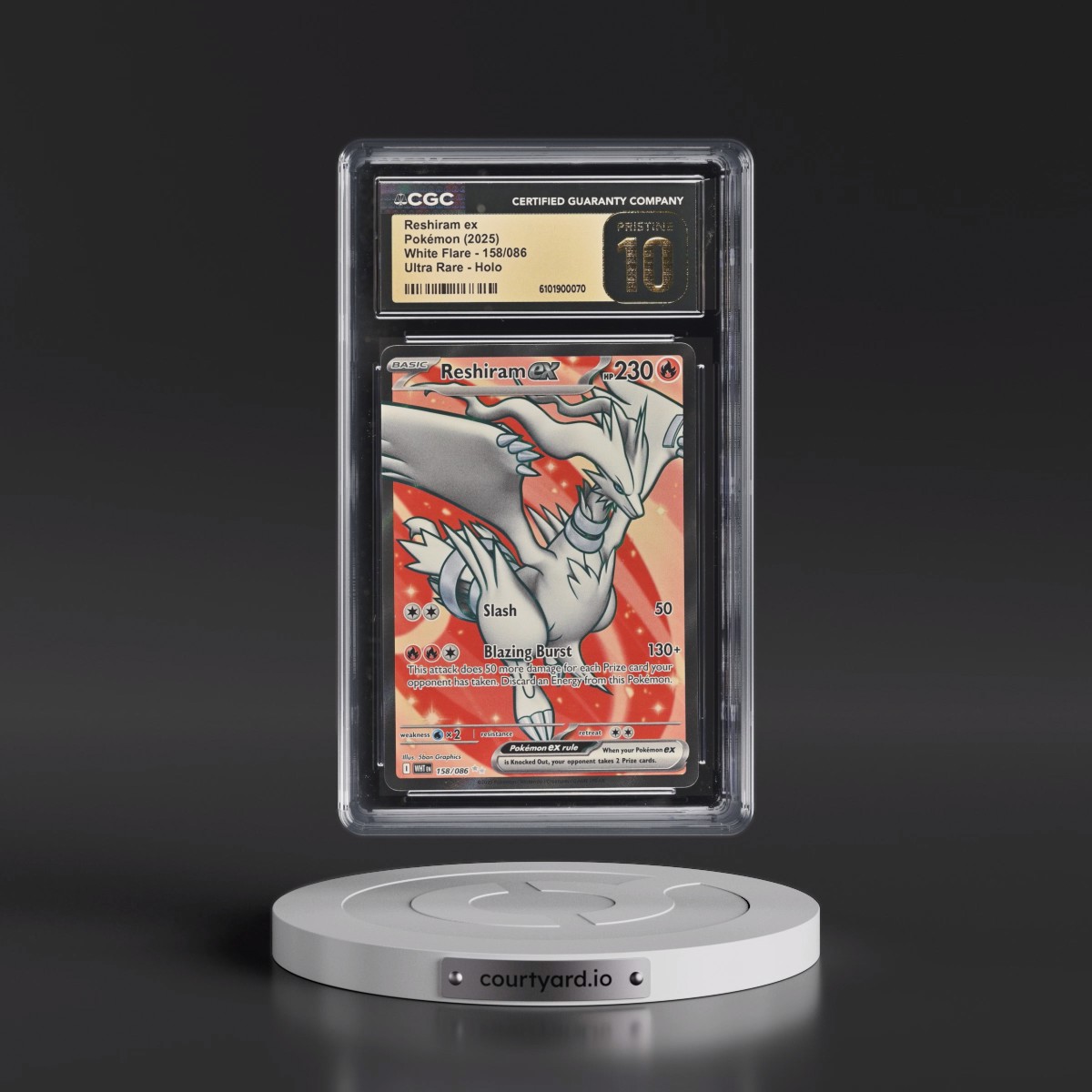 2025 White Flare - WHT EN #158/086 Reshiram ex - Ultra Rare Holo (CGC 10 PRISTINE)