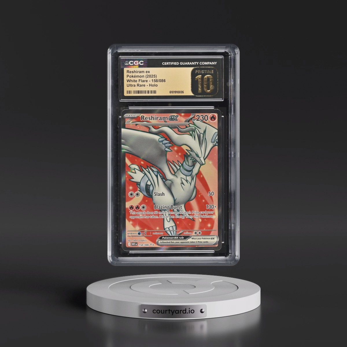 2025 White Flare - WHT EN #158/086 Reshiram ex - Ultra Rare Holo (CGC 10 PRISTINE)