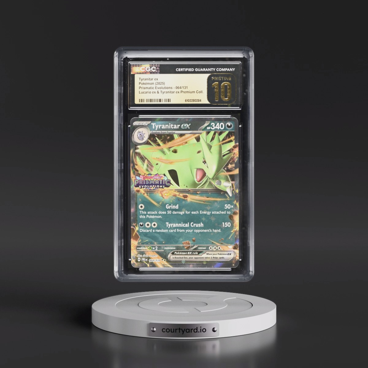 2024 Prismatic Evolutions - PRE EN Tyranitar ex - (Prismatic Evolutions Stamp) Lucario ex & Tyranitar ex Premi (Holo) #064/131 CGC 10