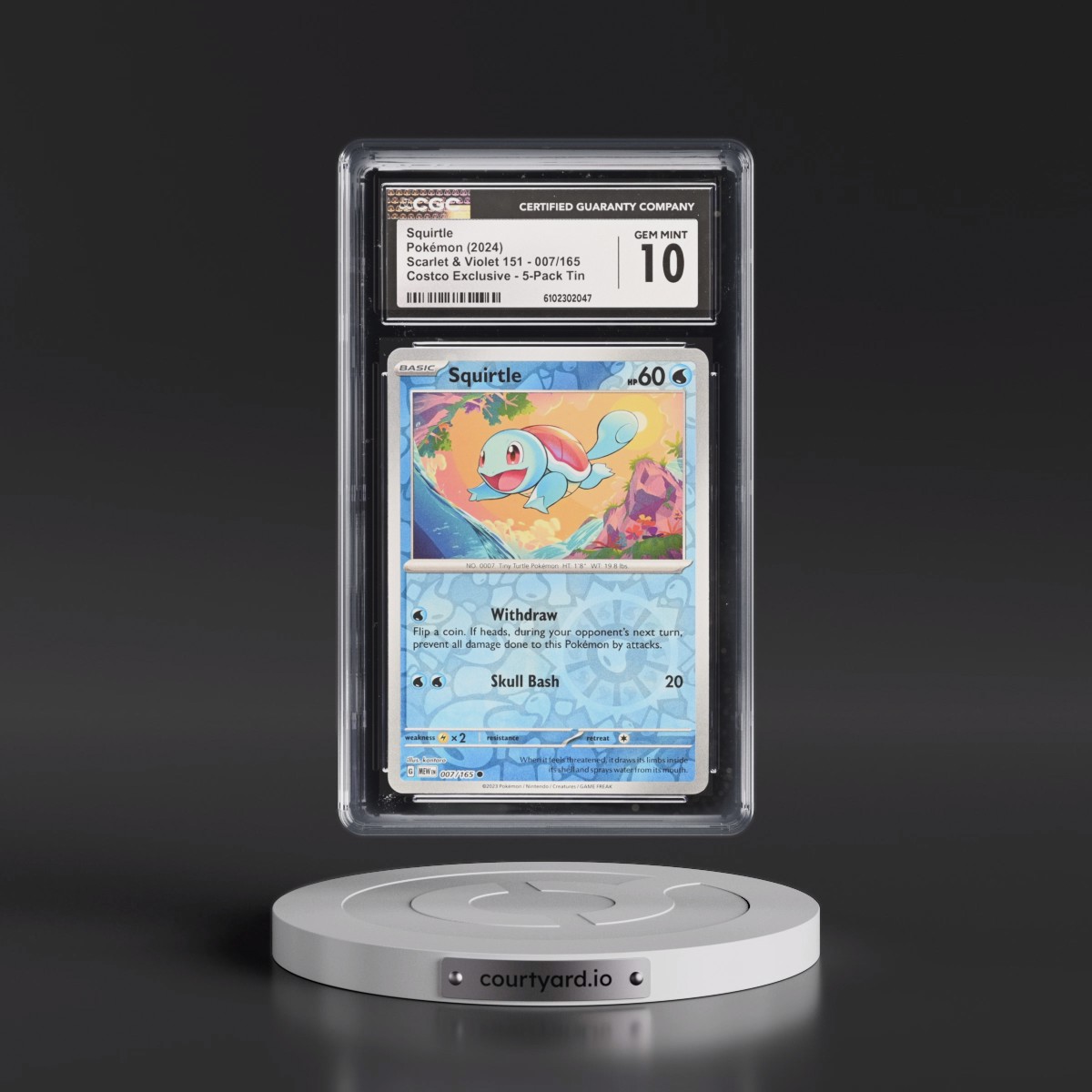 2023 Scarlet & Violet 151 - MEW EN #007/165 Squirtle - (Rev. Cos. Holo)Costco Exclusive (2023 on Card) 5-Pack Tin (CGC 10 GEM MINT)