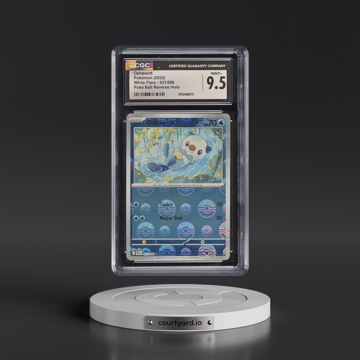 2025 White Flare - WHT EN #021/086 Oshawott - Reverse Holo Poké Ball (CGC 9.5 MINT+)