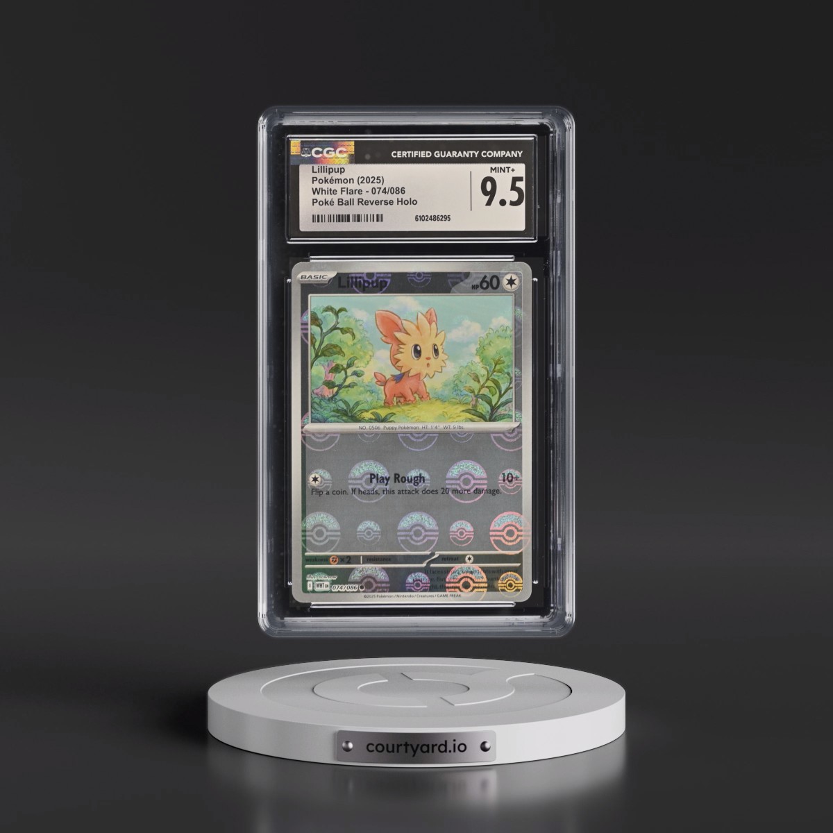2025 White Flare - WHT EN #074/086 Lillipup - Reverse Holo Poké Ball (CGC 9.5 MINT+)