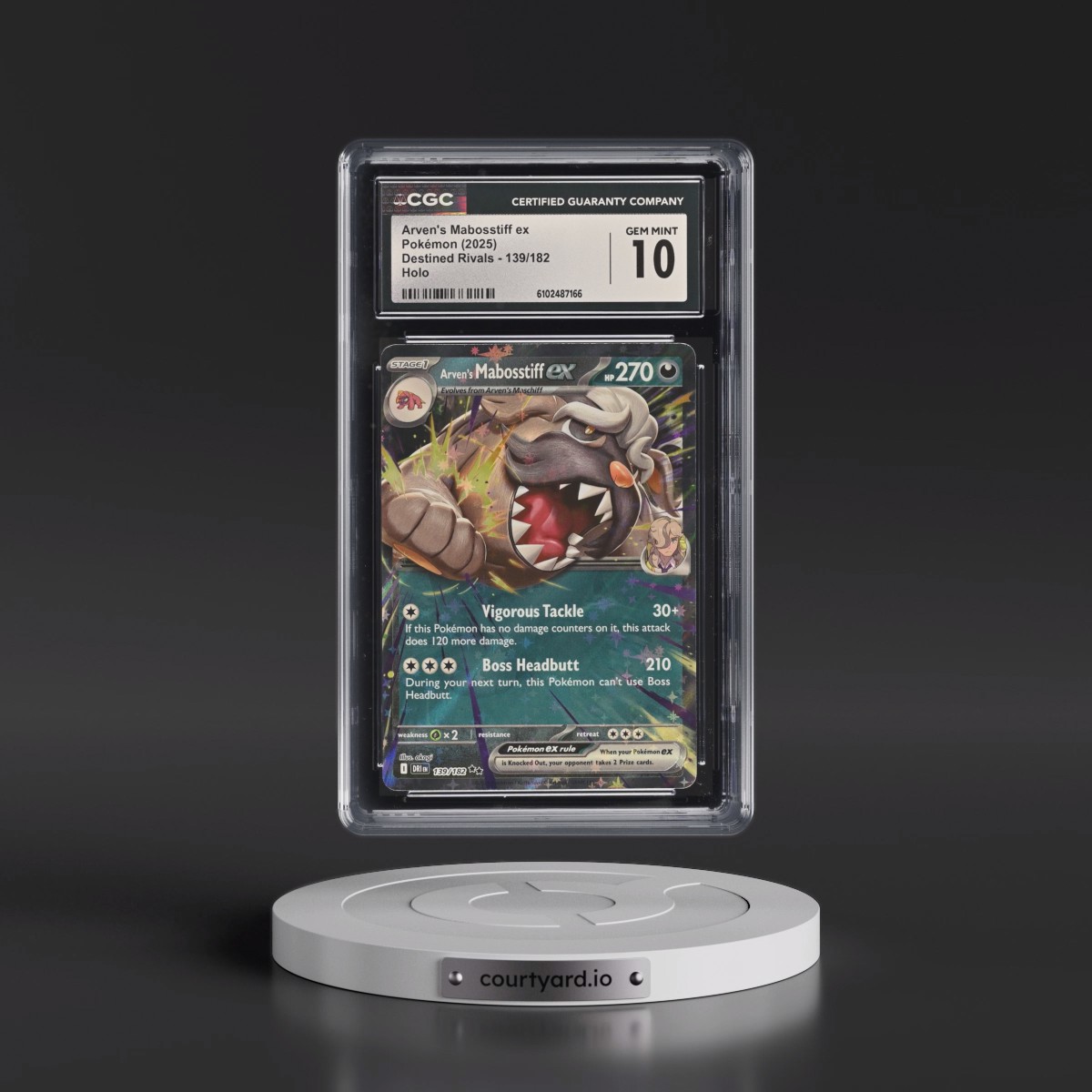 2025 Pokémon Dri EN-Destined Rivals #139 Arven's Mabosstiff EX - Holo (CGC 10 GEM MINT)
