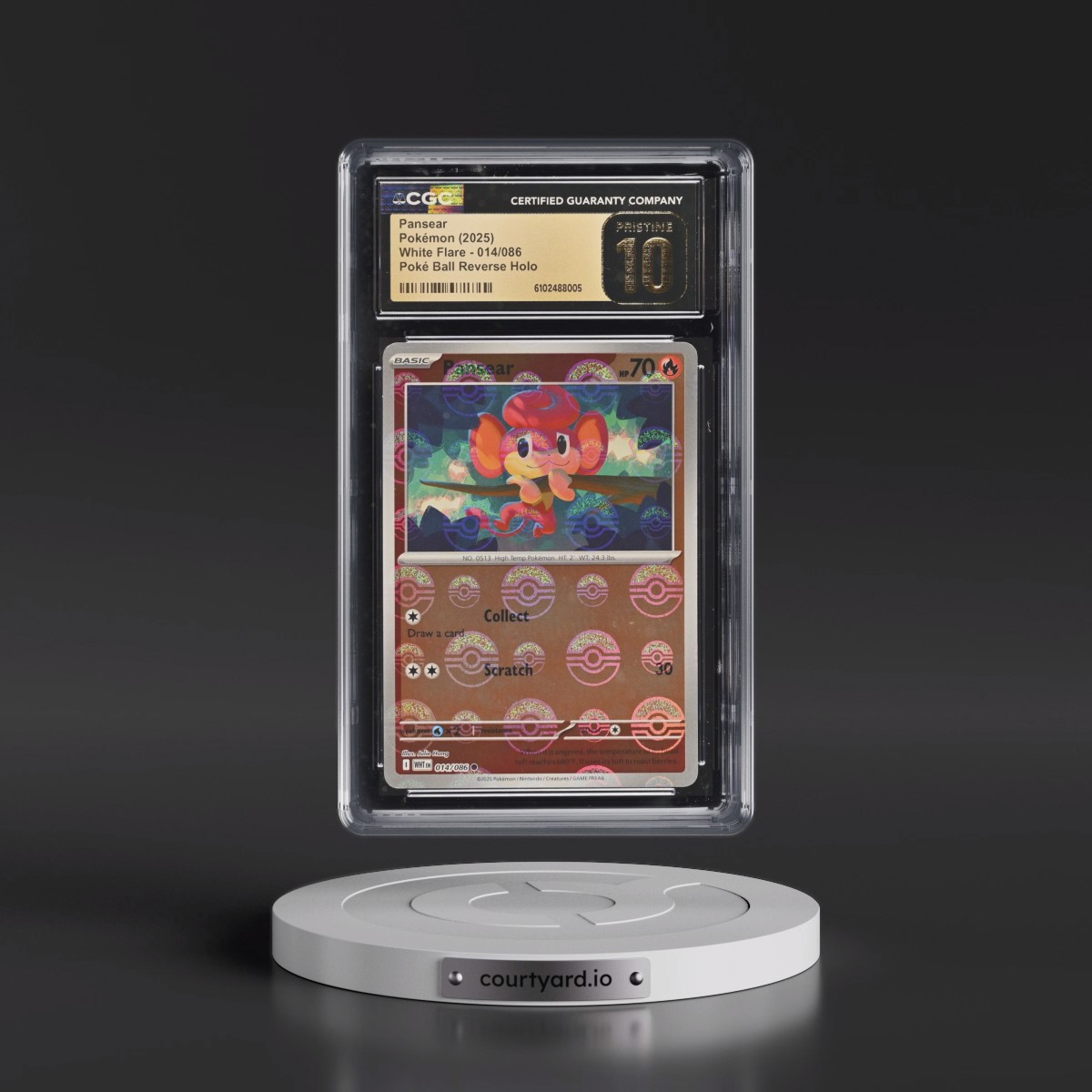 2025 White Flare - WHT EN #014/086 Pansear - Reverse Holo Poké Ball (CGC 10 PRISTINE)