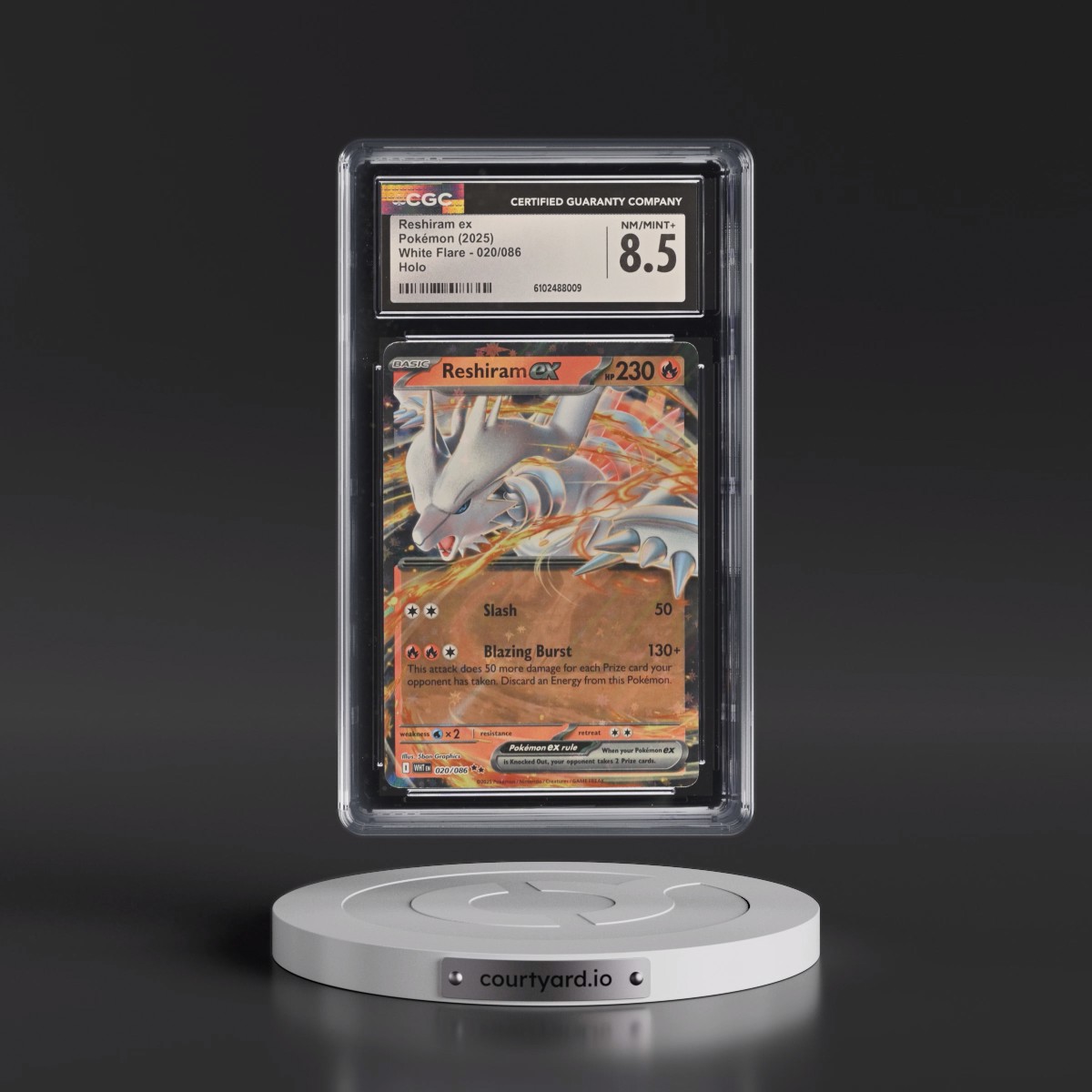 2025 White Flare - WHT EN #020/086 Reshiram ex - Holo (CGC 8.5 NM-MT+)