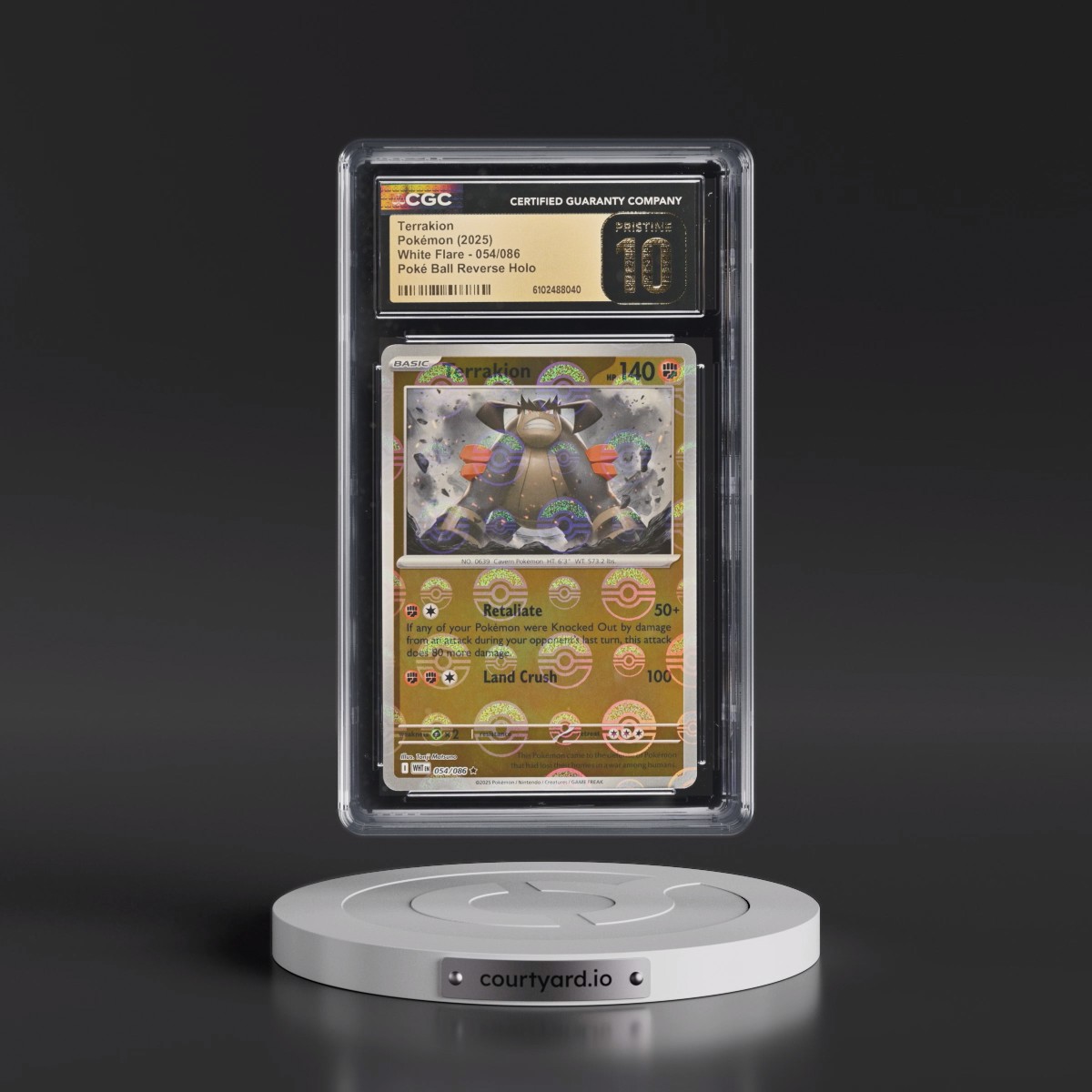 2025 White Flare - WHT EN #054/086 Terrakion - Reverse Holo Poké Ball (CGC 10 PRISTINE)