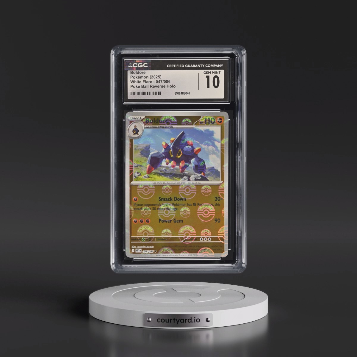 2025 White Flare - WHT EN #047/086 Boldore - Reverse Holo Poké Ball (CGC 10 GEM MINT)