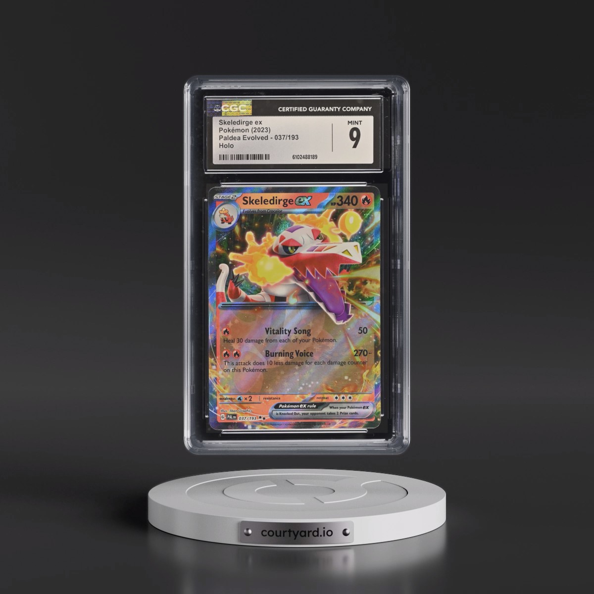 2023 Pokémon Pal EN-Paldea Evolved #037 Skeledirge EX - Holo (CGC 9 MINT)