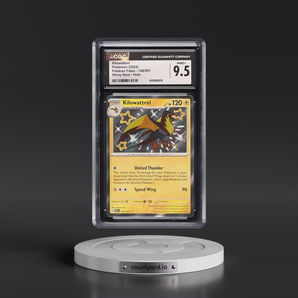 2024 Paldean Fates - PAF EN #146/091 Kilowattrel - Shiny Rare Holo (CGC 9.5 MINT+)