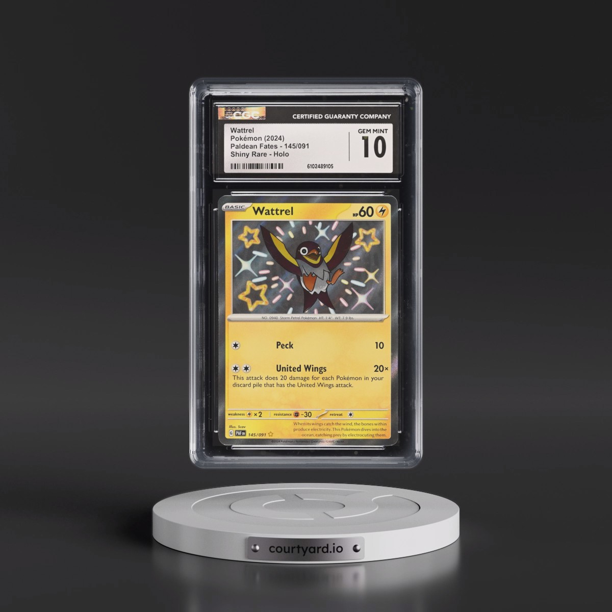 2024 Paldean Fates - PAF EN #145/091 Wattrel - Shiny Rare Holo (CGC 10 GEM MINT)
