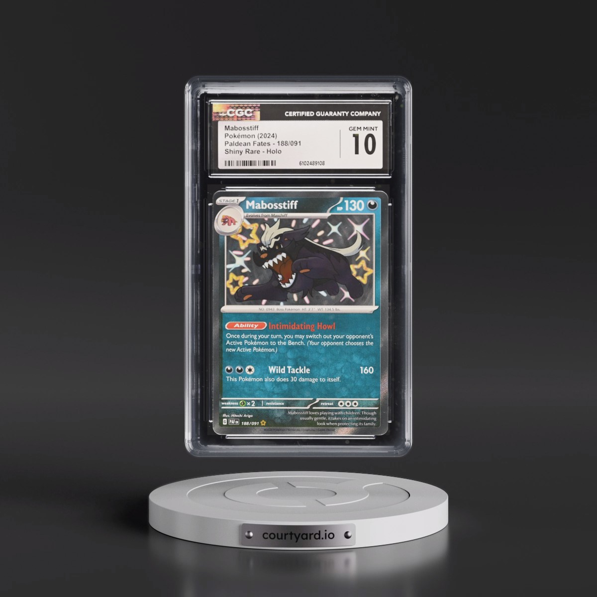 2024 Paldean Fates - PAF EN #188/091 Mabosstiff - Shiny Rare Holo (CGC 10 GEM MINT)
