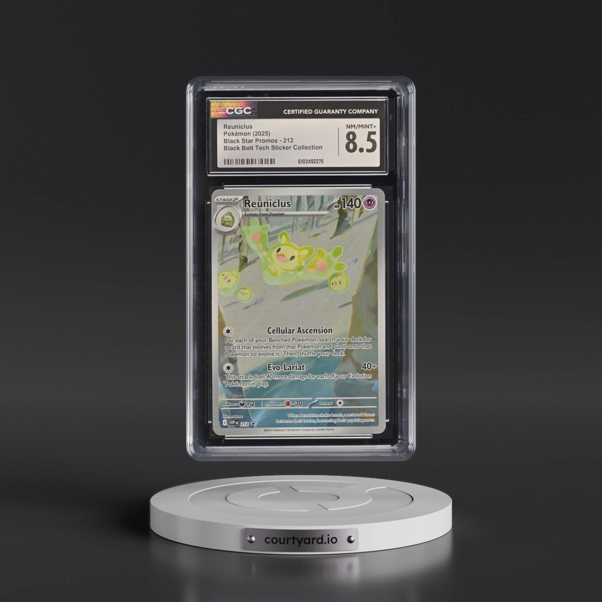 2025 Pokémon Svp EN-SV Black Star Promo #212 Reuniclus - Black Bolt Tech Sticker Collection (CGC 8.5 NM-MT+)