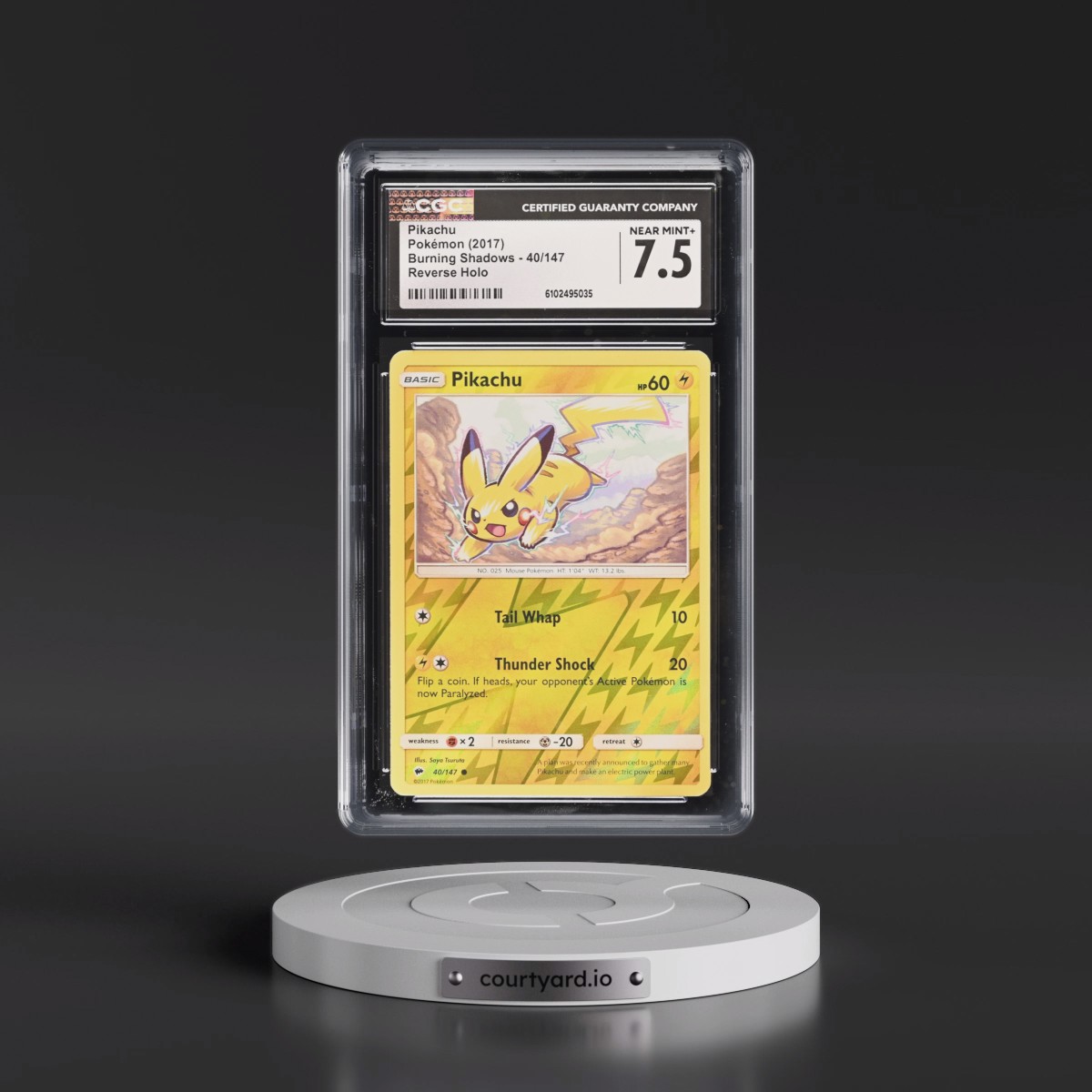 2017 Burning Shadows #40/147 Pikachu - Reverse Holo (CGC 7.5 NM+)