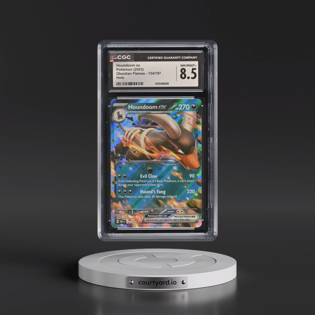 2023 Pokémon Obf EN-Obsidian Flames #134 Houndoom EX - Holo (CGC 8.5 NM-MT+)