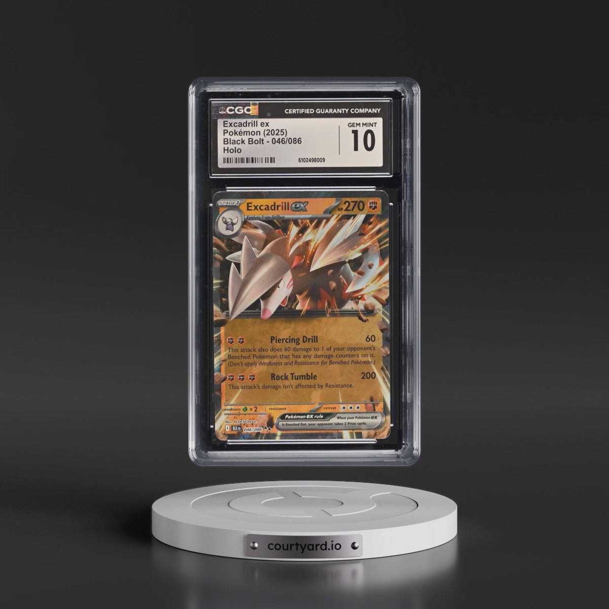 2025 Pokémon Blk EN-Black Bolt #046 Excadrill EX - Holo (CGC 10 GEM MINT)